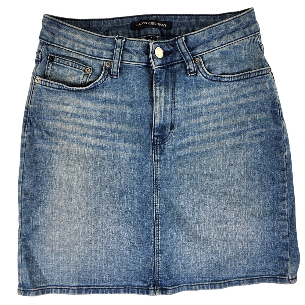 Calvin Klein Jeans Denim Skirt Womens 4 Blue Mini Straight Cotton Blend